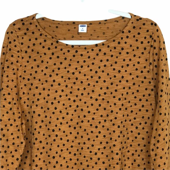 Old Navy Long Sleeve Lettuce Hem Top Gold Black Polka Dot Medium‎ - Picture 3 of 12